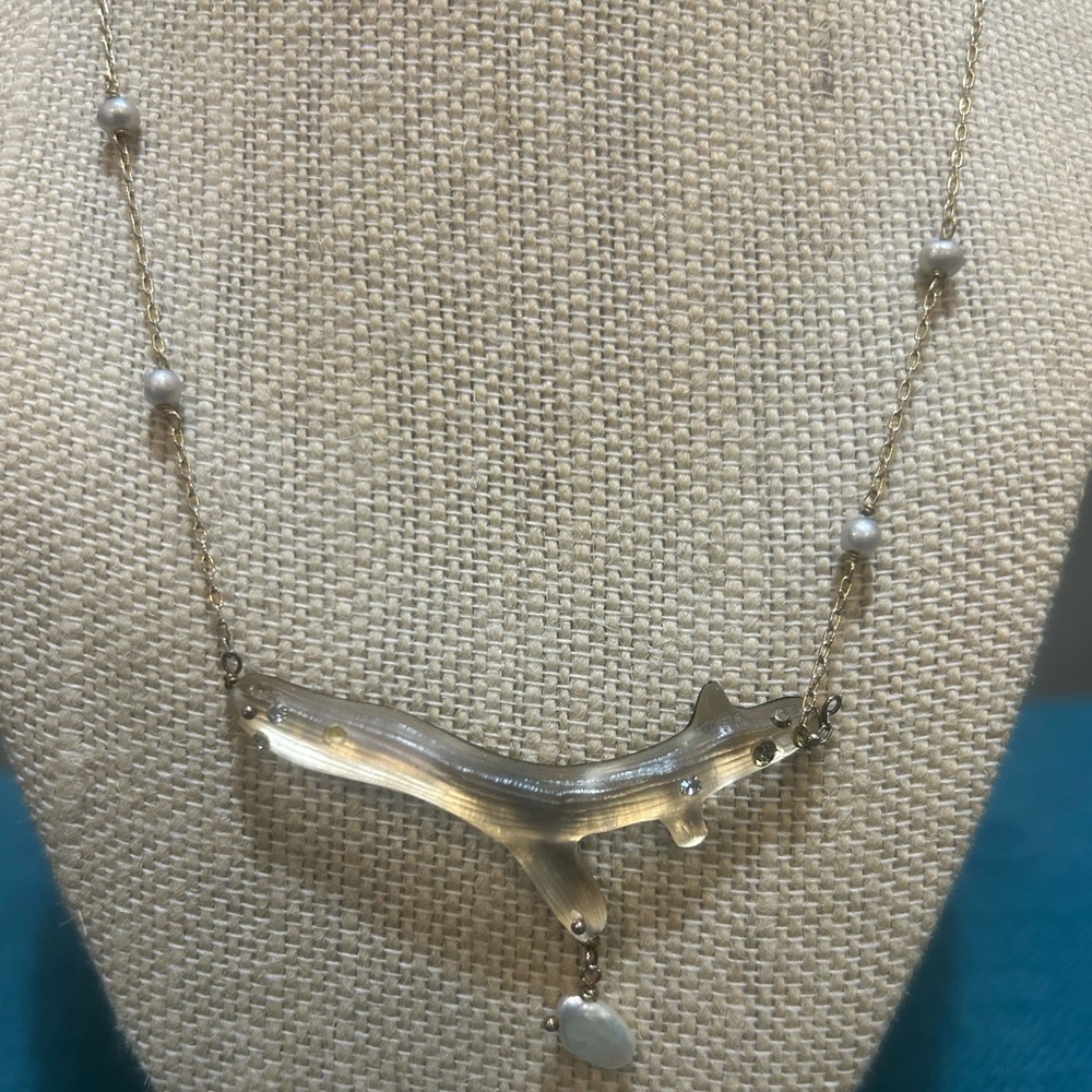 Alexis Bittar Gold & Acrylic Branch Necklace w-Freshwater Pearls